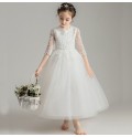 Flower girl's ankle-length white bridesmaid dress
