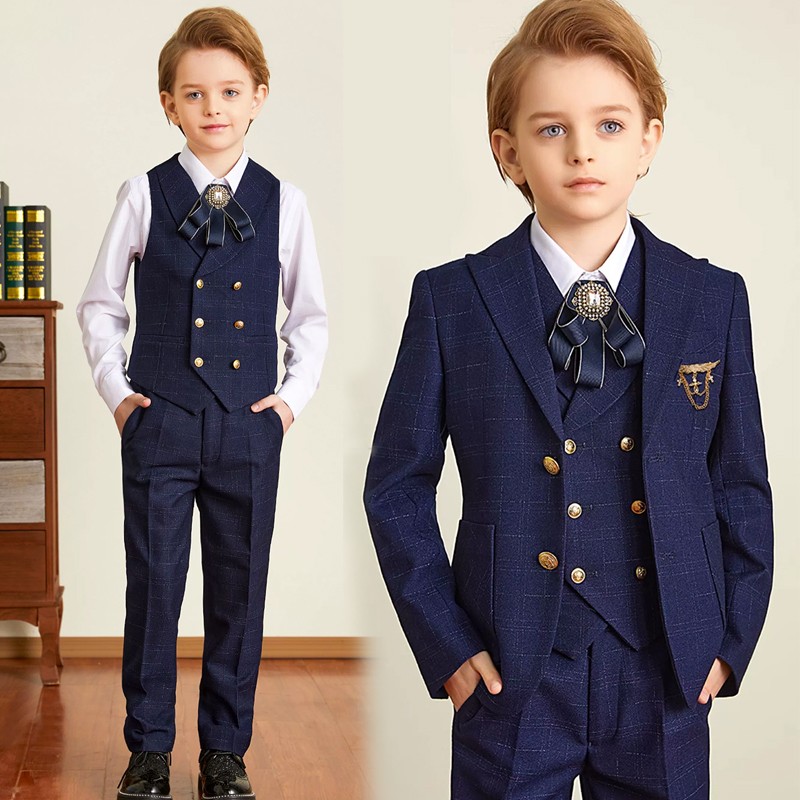 Boy formal suit 6 pcs blue navy or dark grey