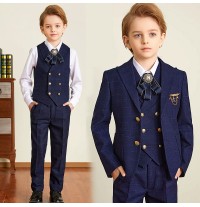 Boy formal suit 5 pieces blue navy or dark grey