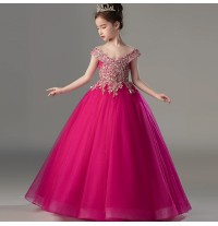 Vestito cerimonia ricamato per bimba ragazza fucsia