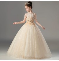 Robe brodée de cérémonie fille-demoiselle d'honneur champagne