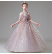 Robe brodée de cérémonie fille-demoiselle d'honneur lilas