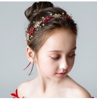 Serre-tête décoré de fleurs rouge et de perles