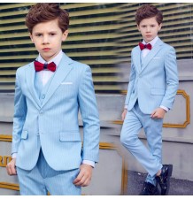 Completo cerimonia bambino / ragazzo azzurro a righe bianco 5 pz