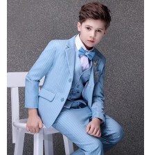 Completo cerimonia bambino / ragazzo azzurro a righe bianco 5 pz