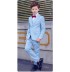 Blue with white stripes formal suit for boy 5 pcs set