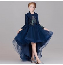 Robe de soirée à manches longues pour fille, bleu 100-160cm