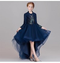 Vestito cerimonia a manica lunga bambina ragazza blu 100-160cm