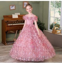 Flower girl formal dress embroidered with flowers customized