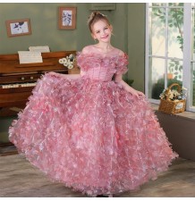 Robe brodée de fleurs de cérémonie fille-demoiselle d'honneur