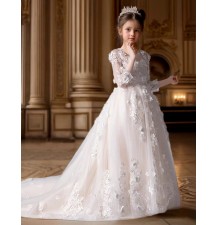 Robe longue ivoire de communion de cérémonie 2 variantes