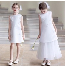 Double usage robe de cérémonie pour fille blanc rouge