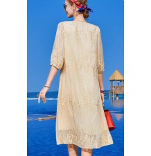 Silk fabric maternity formal dress 3/4 sleeve.