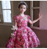 Vestito cerimonia ricamato con fiori per bambina ragazza