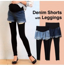 Maternity denim shorts with bamboo leggings