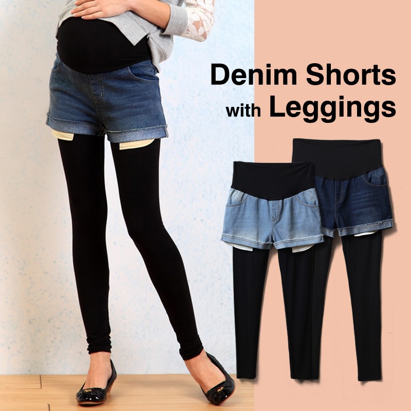 Maternity denim shorts with bamboo leggings | SWEET MOMMY