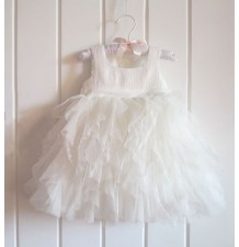 Vestito Cerimonia Damigella Bambina Bianco Rosa 9M - 6 anni