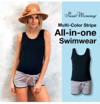 Multi-color stripe all-in-one maternity and nursing  swimwear