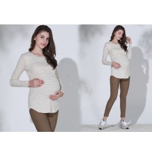 Round neck and striped long sleeve nursing top