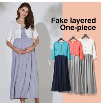 Fake layered Maternity Nursing Maxi Dress 