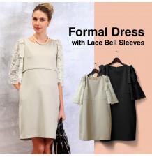 Robe de grossesse et allaitement de cérémonie avec manches 3/4 en dentelle