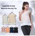 Maternity and nursing short sleeve and double layer top 