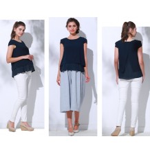 Maternity and nursing short sleeve and double layer top 