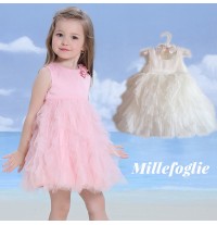 Vestito Cerimonia Damigella Bambina Bianco Rosa 9M - 6 anni