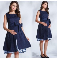 Maternity and nursing formal dress with floral inner layer