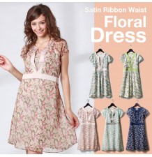 Sweet Flower Print Chiffon Maternity Nursing Dress 