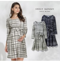 Check print maternity and nursing dress