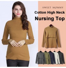 Cotton high neck maternity and nursing top 