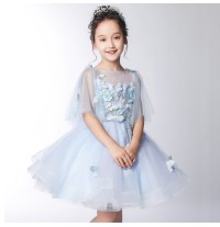 Robe de cérémonie fille-demoiselle d'honneur 3/4 manches  bleu 110-160cm