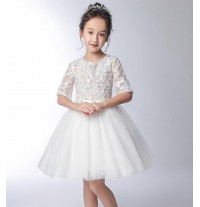 Robe de cérémonie fille-demoiselle d'honneur 100-140cm blanc rose
