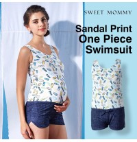 Sandal print one piece maternity and nursing swimwear 