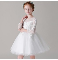 Flower girl formal white dress long sleeves 100-150cm