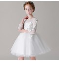 Abito cerimonia bimba damigella bianco a maniche lunghe 100-150cm