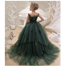 Vestito cerimonia bimba damigella verde scuro 110-160cm