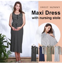 Robe longue de grossesse avec étole pour l'allaitement 