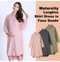 Maternity longline shirt dress in faux suede