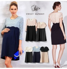 Vestito bicolore Premaman Allattamento con inserti di pizzo