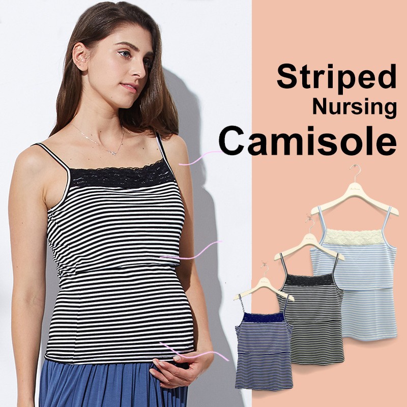 Striped maternity nursing camisole 