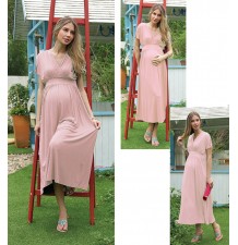 Maternity Nursing Maxi Dress With Wild Shoulder 