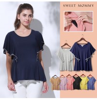 Ruffle and short sleeve maternity and nursing top