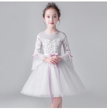 Flower girl formal dress white with pink decoration 100-160cm