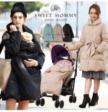 Down mother coat with transformable baby pouch for stroller