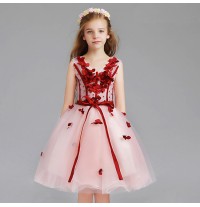 Vestito cerimonia bimba damigella rosa/rosso 110-150cm o su misura