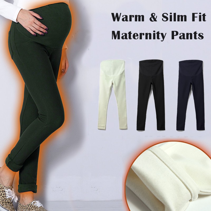 Pantalons chauds pour femmes enceintes, Leggings de maternité en polaire,  vêtements de grossesse en peluche, soutien du ventre, hiver - AliExpress