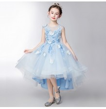 Abito bimba da damigella azzurro ricamato 110-160cm