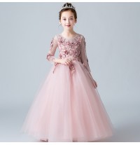 Flower girl embroidered formal dress pink 100-160cm